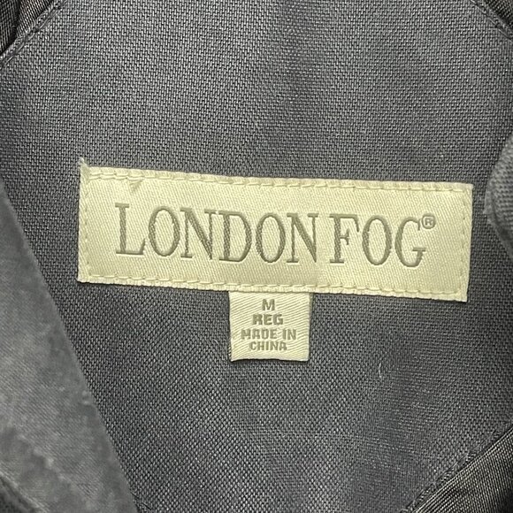 London Fog Mens Trench Coat Medium Regular Blue Black Button-Up Coat With Lining - Picture 3 of 9